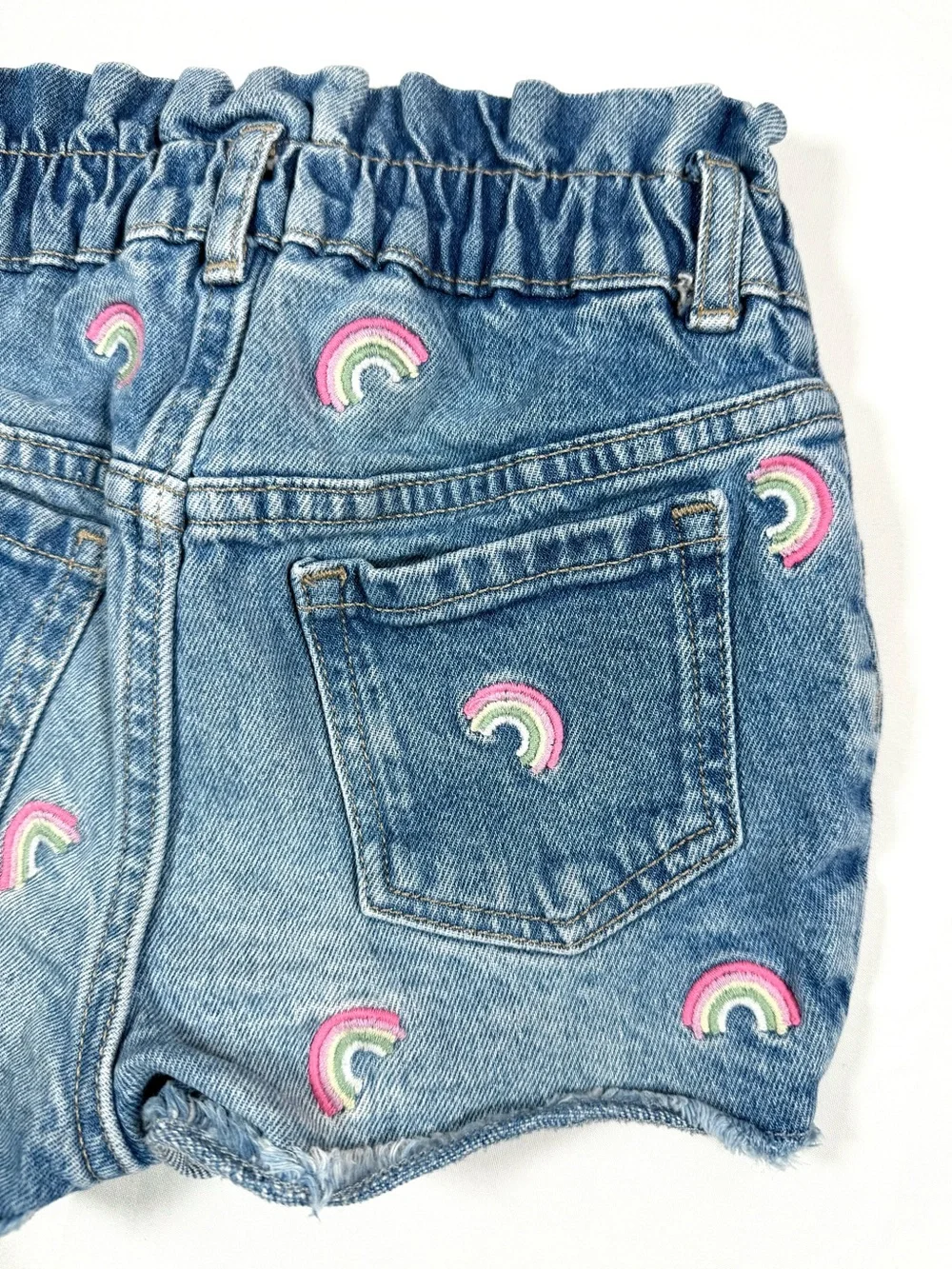GAP Girls Rainbow Embroidered Denim Ruffle Shorts 5 Like Mom Kidcore Retro Boho